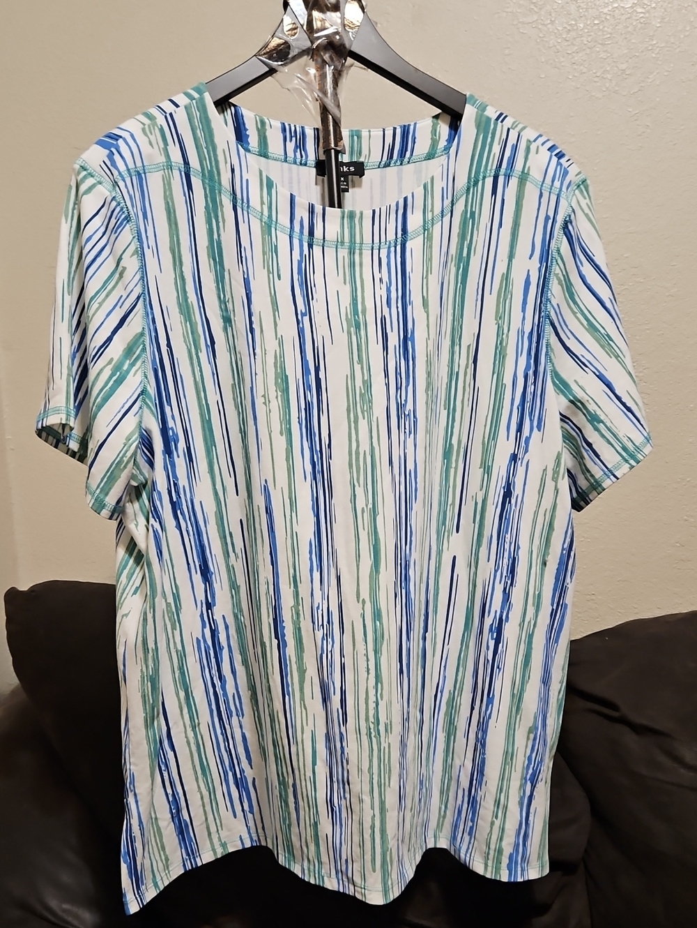 Casual Striped Crew Neck Shirt - Blue & Green